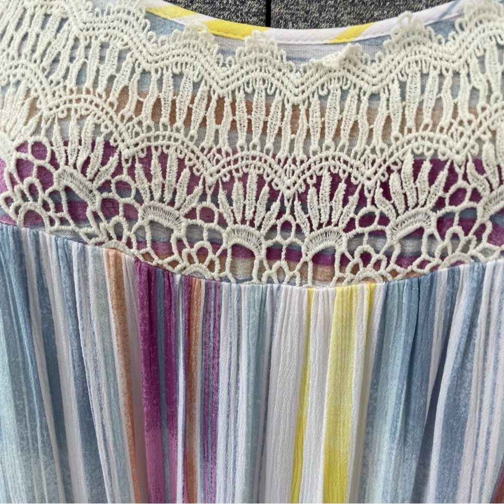Flowy, loose fit summer Pink, blue, purple, yellow striped maxi dress - Picture 6 of 10